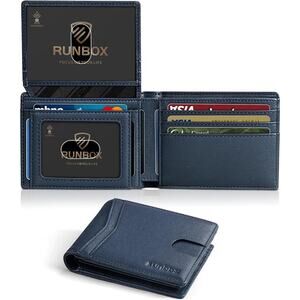 RUNBOX Wallet for Men Slim Rfid Leather 2 ID Window With Gift Box